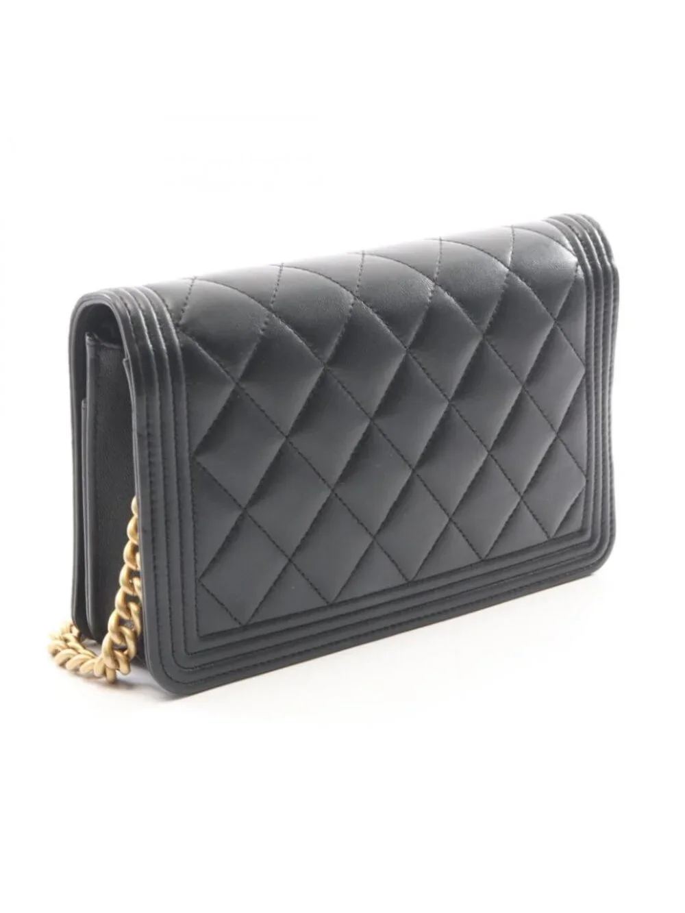 Chanel Shoulder Bag Boy Black Lambskin Boy Chain Wallet